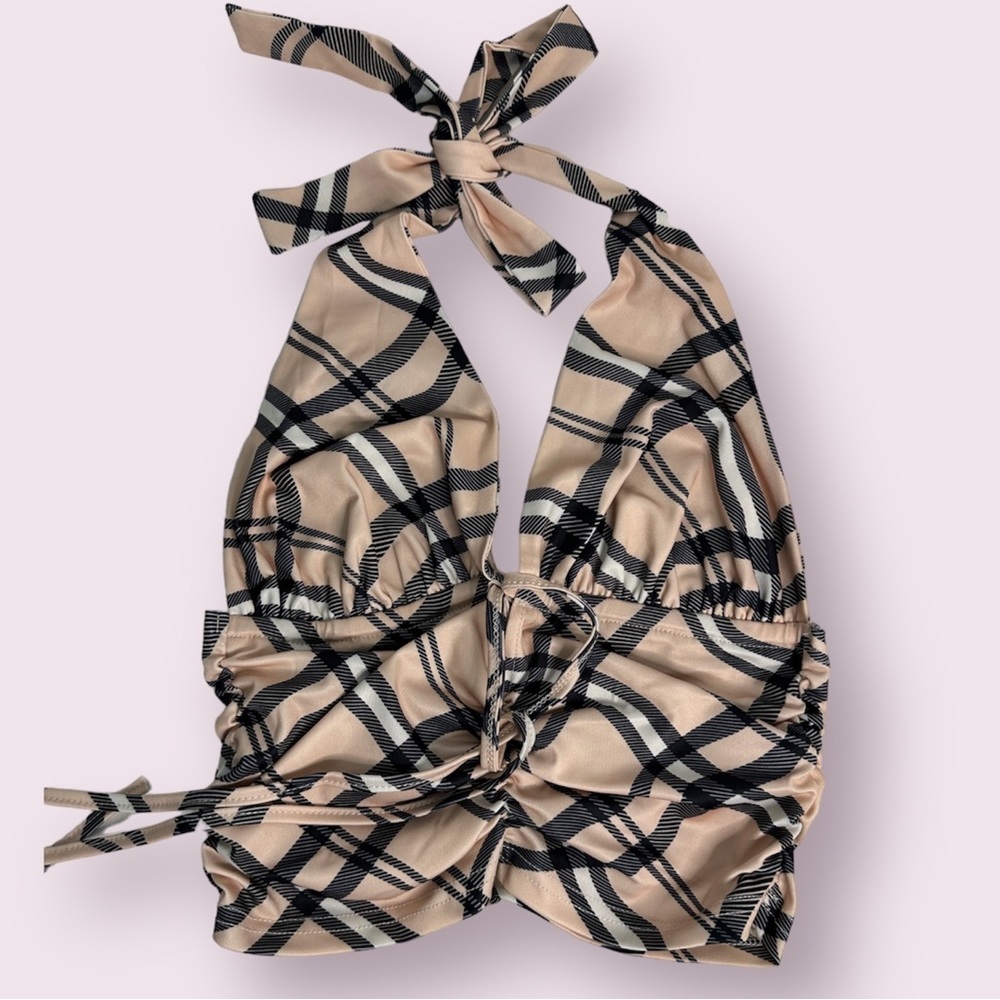 Backless Plaid Halter Top